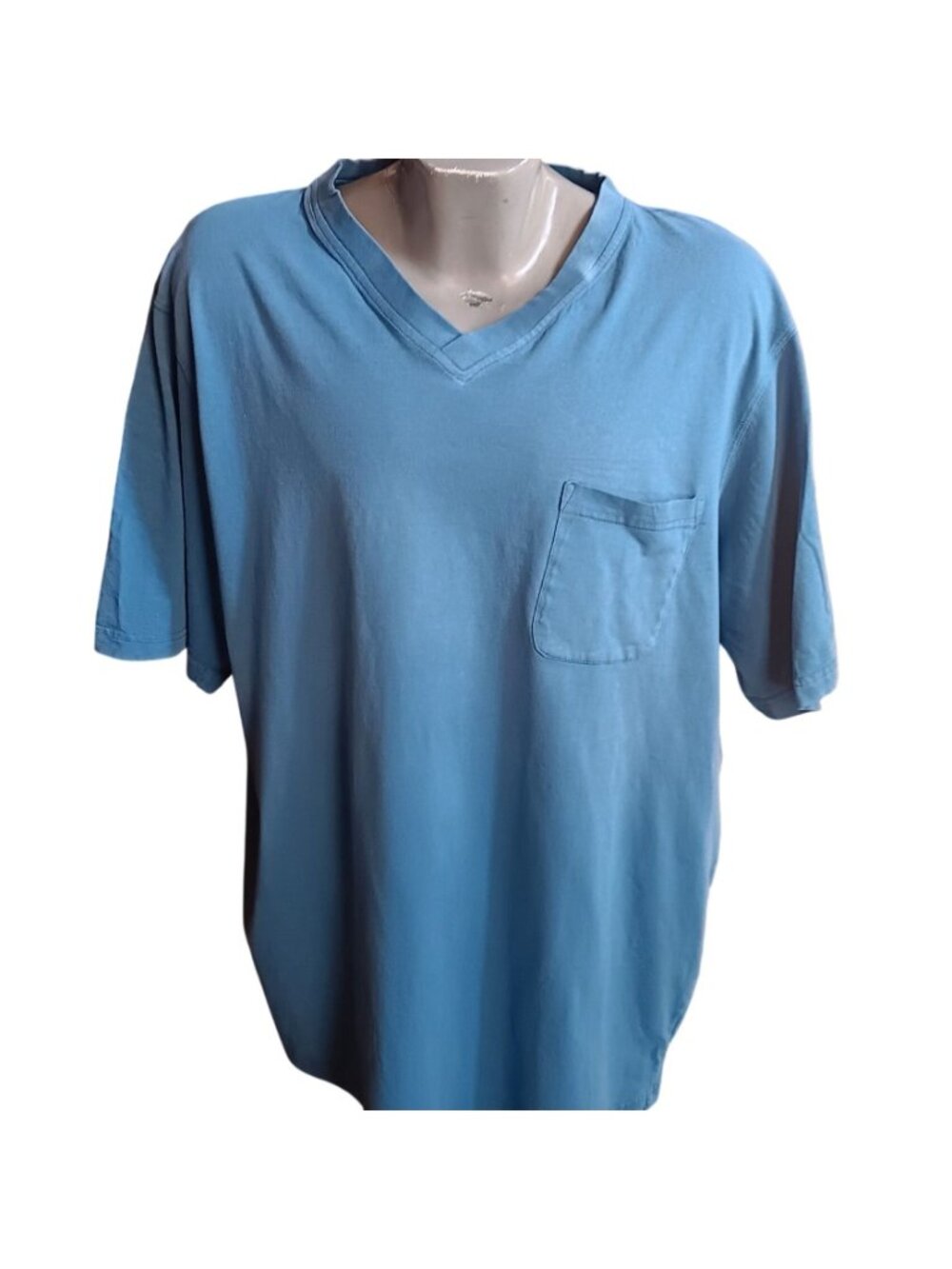 Vintage T-shirt XXL 90's Blue V-Neck Pocket Cotton Pakistan Grunge Fade Punk